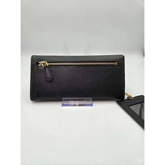 PRADA Black Saffiano Leather Wallet On Chain Flap Card Holder Clutch - Picture 3 of 14